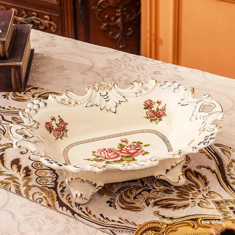 European retro fruit plate light high-end living room coffee household ceramic fruit plate