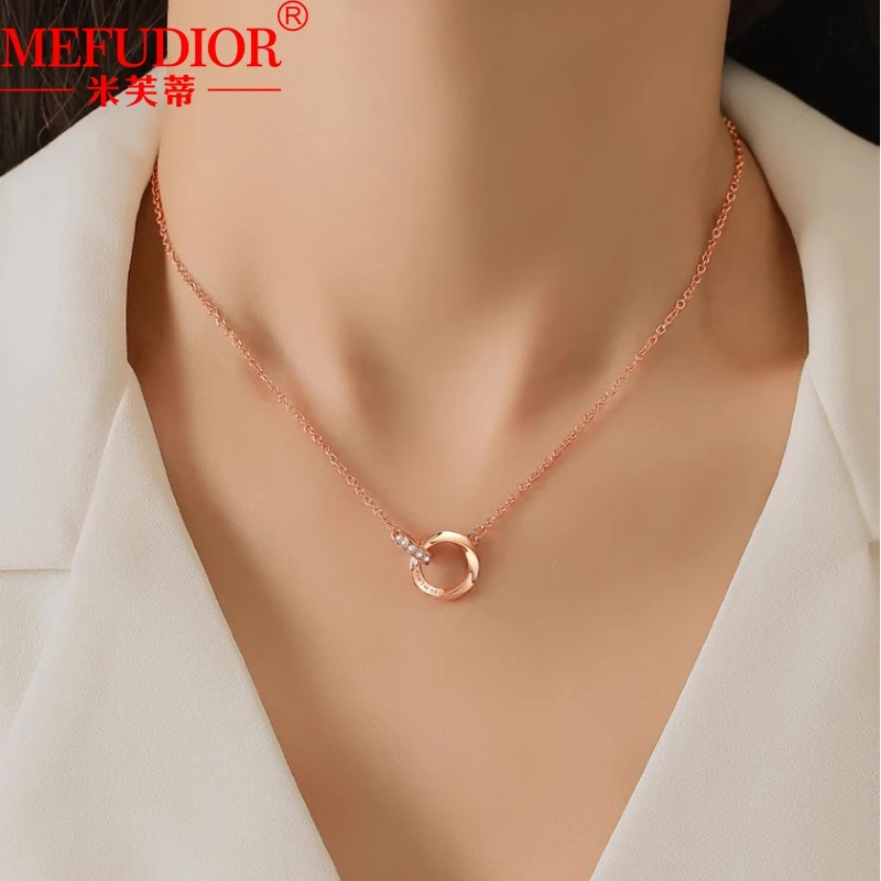 18k Gold Moissanite Diamond Pendant for Women Rose Gold Color Mobius Necklace Bracelet 45cm Chain Fashion Party Jewelry Set Gift