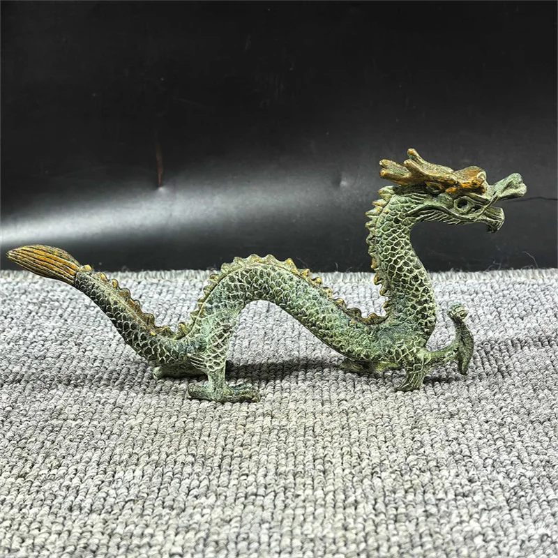 Aureate Copper Chinese Loong Statue Gilded Copper Feng Shui Decoration Old Collection Mascot from China Folk