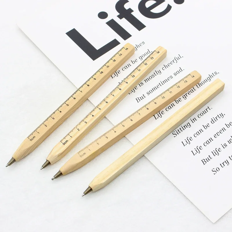 40PCS Log Gift Environmental Protection Pen Natural Degradation Solid Wood Ball Pen Printing Scale Wood Signature Square Pen