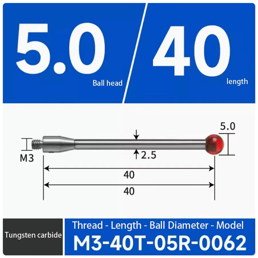 Aguja de medición de tres coordenadas M3, aguja de medición de acero de tungsteno, máquina CNC, sonda Renishaw, aguja de contacto tridimensional