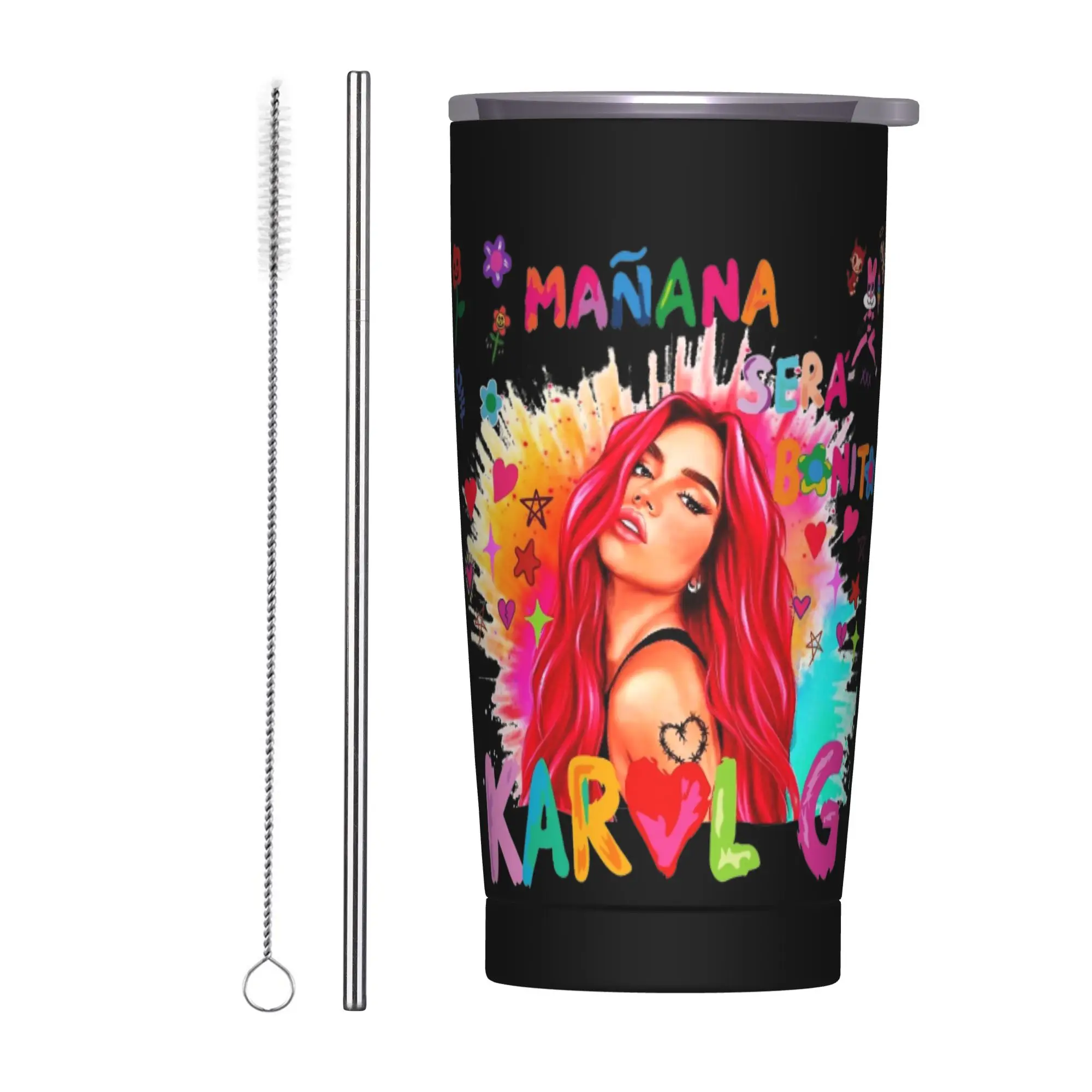 Stainless Steel Tumbler Karol G Bichota Music Singer Thermal Cups  Heat Preservation Hot Drinks Mugs Cup Travel Water Bottle