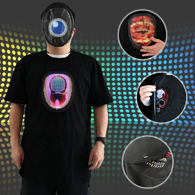 

LED Tshirt With Face Transforming- APP Controlled & Programmable Digital LED Light Up T-shirts for Halloween