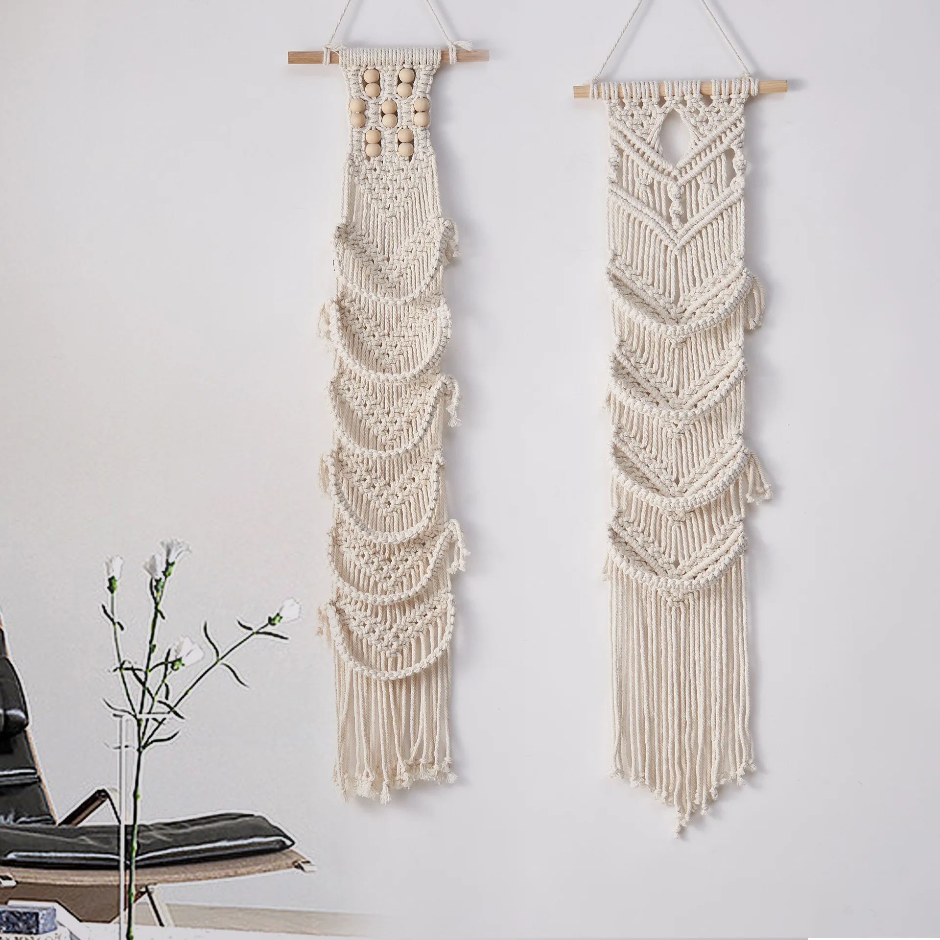 Handmade Tiered Cotton Macrame Wall Decor, Multi-layer Fringe Hanging for Farmhouse Home Ornament