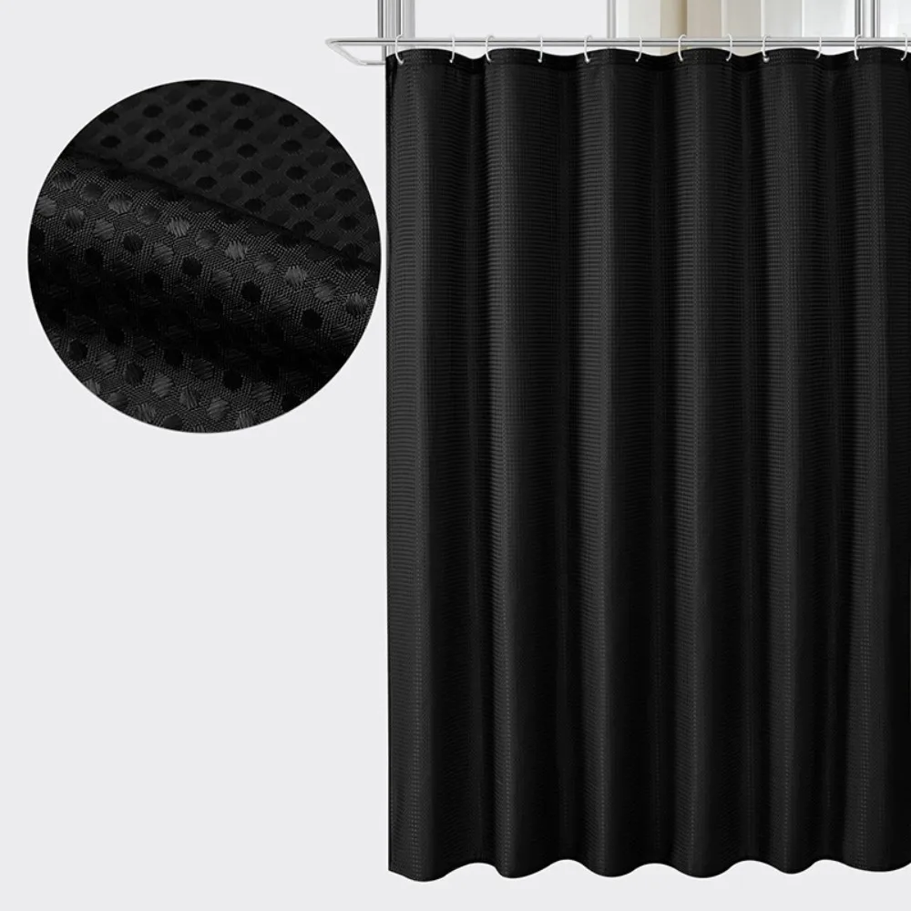 

Waterproof Plain Waffle Shower Curtain Mildew-proof Solid Color Shading Curtain with Hooks Polyester Bathroom Partition Curtain