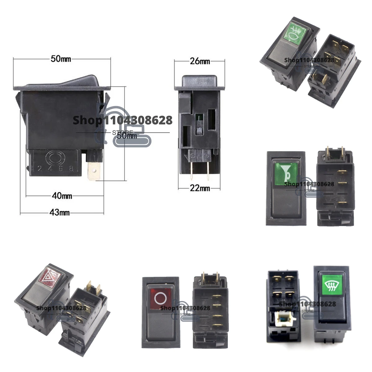 1PC Rocker Switch Button Excavator Crane Car-styling Modified Universal Engine Stop+larme/fan/power/wiper/fog Lamp Switch