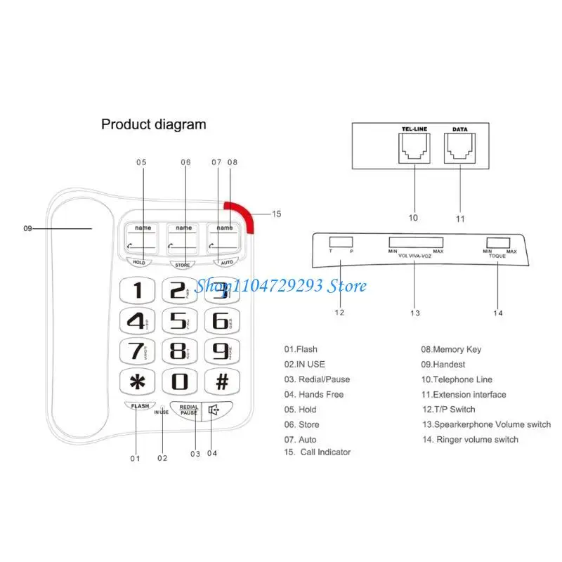 Y2GD Ringtone Loud Telepon Rumah Tetap Untuk Lansia dan Individu Gangguan Pendengaran
