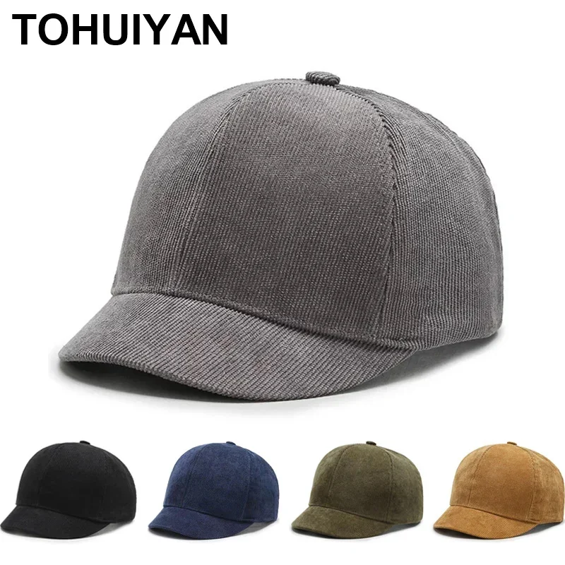 2023 Short Brim Baseball Cap Men Solid Corduroy Dad Hat Autumn Winter Bone Casquette Homme Streetwear Hip Hop Caps For Women