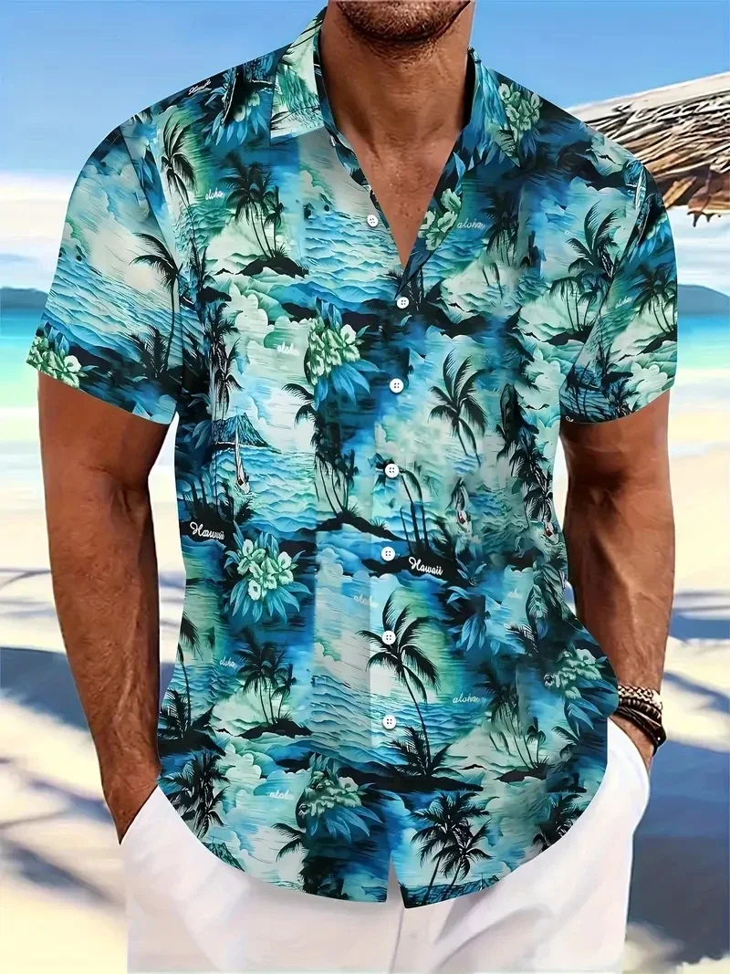 

Men's Lapel Shirt Summer Beach Short Sleeve Outdoor Daily Shirt Tops Floral Printed Pattern Loose Men's Clothing