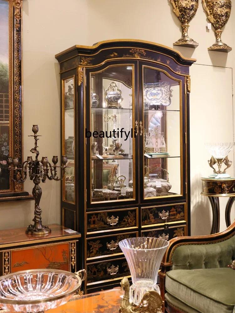 FG40French-style European-style heavy industry gold foil, display cabinet, villa living room decoration double-door wine cabinet