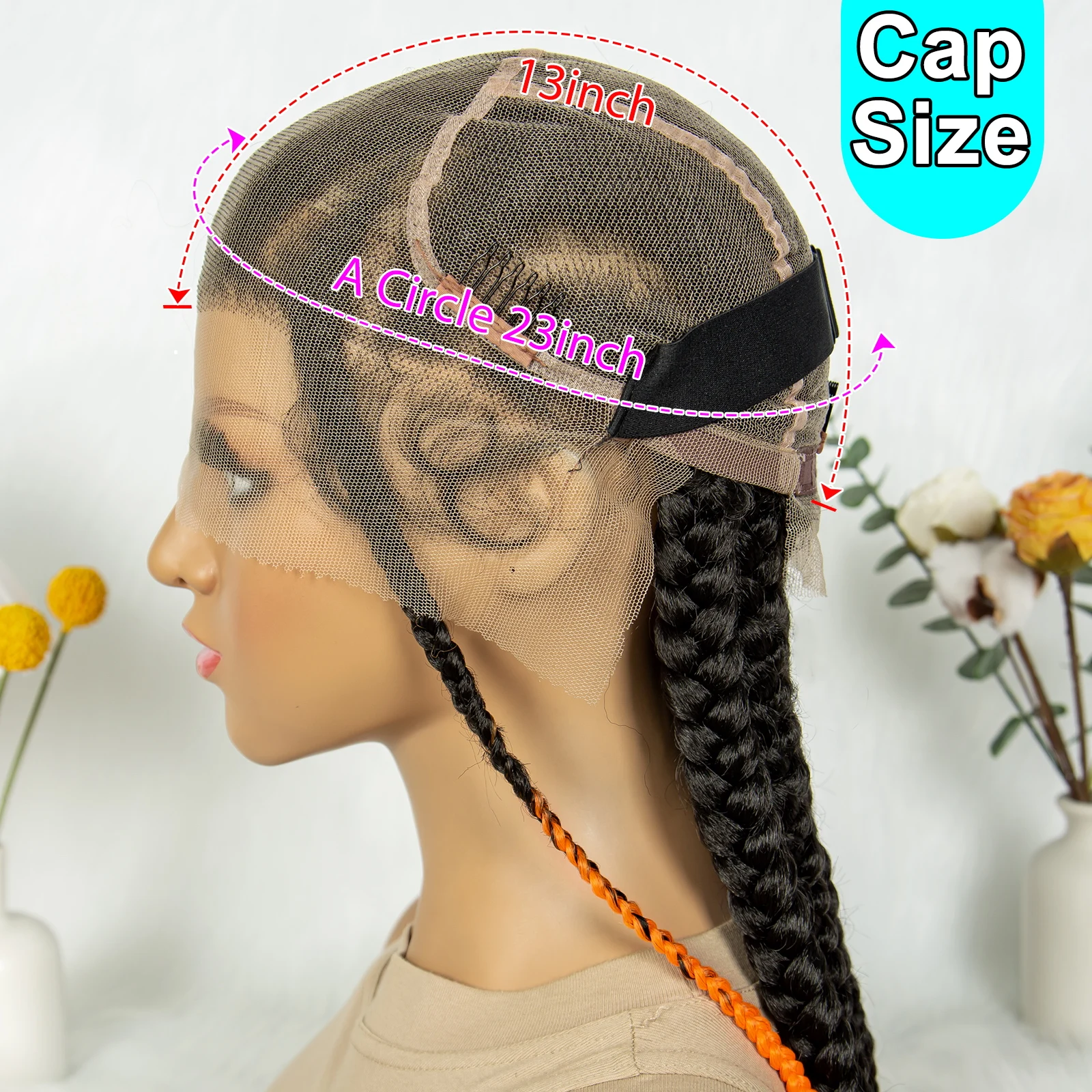 Kima Synthetic Full Lace Cornrow Braided Wigs  24 inches Orange Highlight Stitch Braided Wig for Black Women