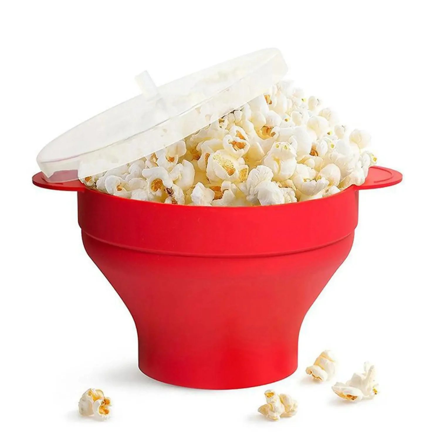 

Kitchen Microwave Popcorn Bowl Bucket Silicone DIY Red Popcorn Maker with Lid Chips Fruit Dish High Quality Easy Tools