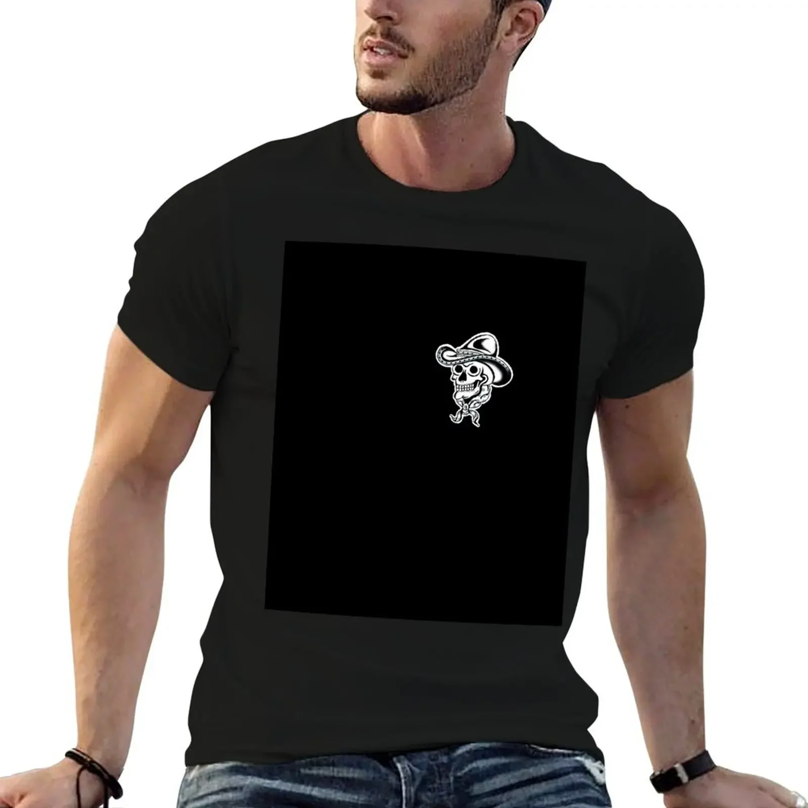 Tattoo traditional skull cowboy blackwork T-Shirt vintage t shirts vintage graphic tee customizeds mens plain t shirts