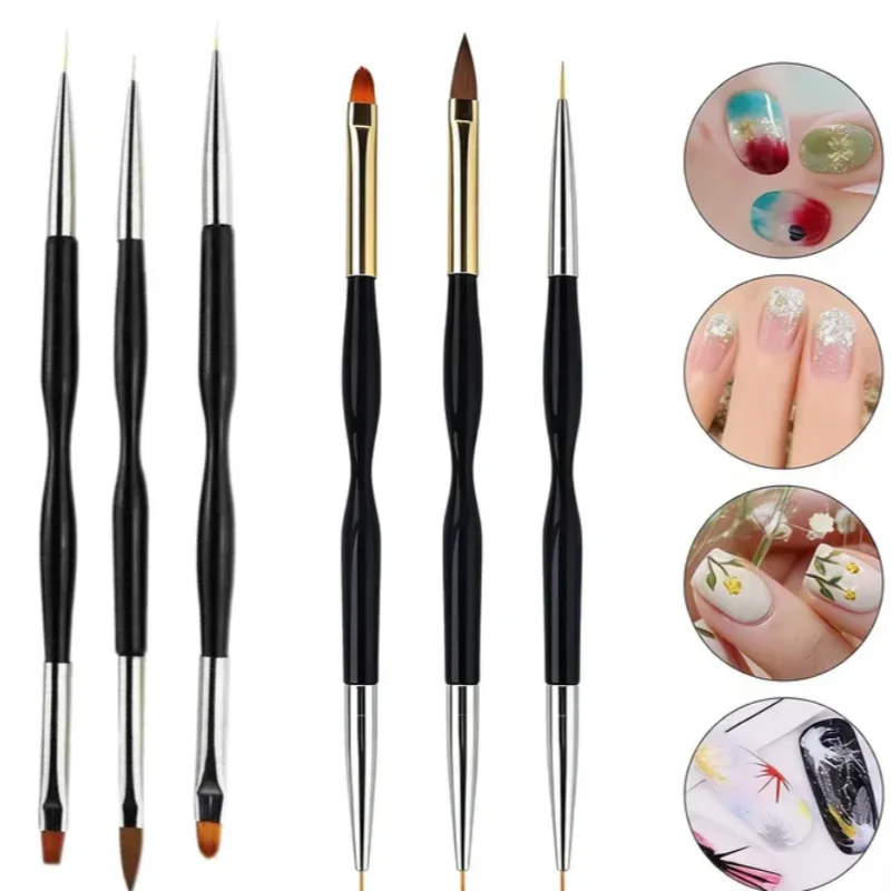 3pcs/set French Tip Oblique Nail Brush Black Handle Half Moon Shape Acrylic Painting Drawing Pen Nail Art Tool Nail Art