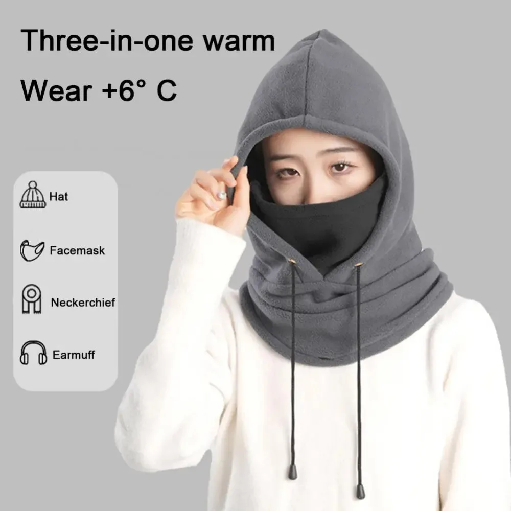 

Soft Solid Color Fleece Balaclava Hat Windproof Polar Fleece Mask Hood Beanies Ear Protector Thickened Pullover Cap Hiking