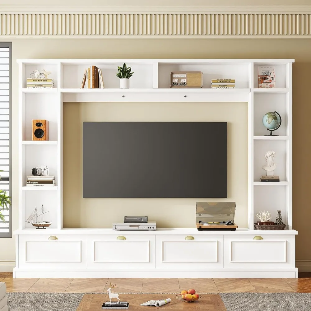 

Large TV Stand for TVs Up To 75'', Wall Unit Entertainment Center Media Console TV Cabinet with Bookshelves and Storage Cabinets