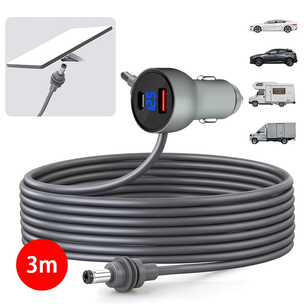 2/3M For Starlink Mini Digital Display Car Charger To DC Power Cable With USBA+C Interface Car Charging Cable For Starlink Mini