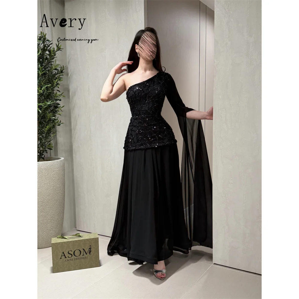 Avery Custom Black One Shoulder Embroidery A Thread Ball Gowns Luxury Dresses for Luxury Party Long Elegant Woman Party Dress