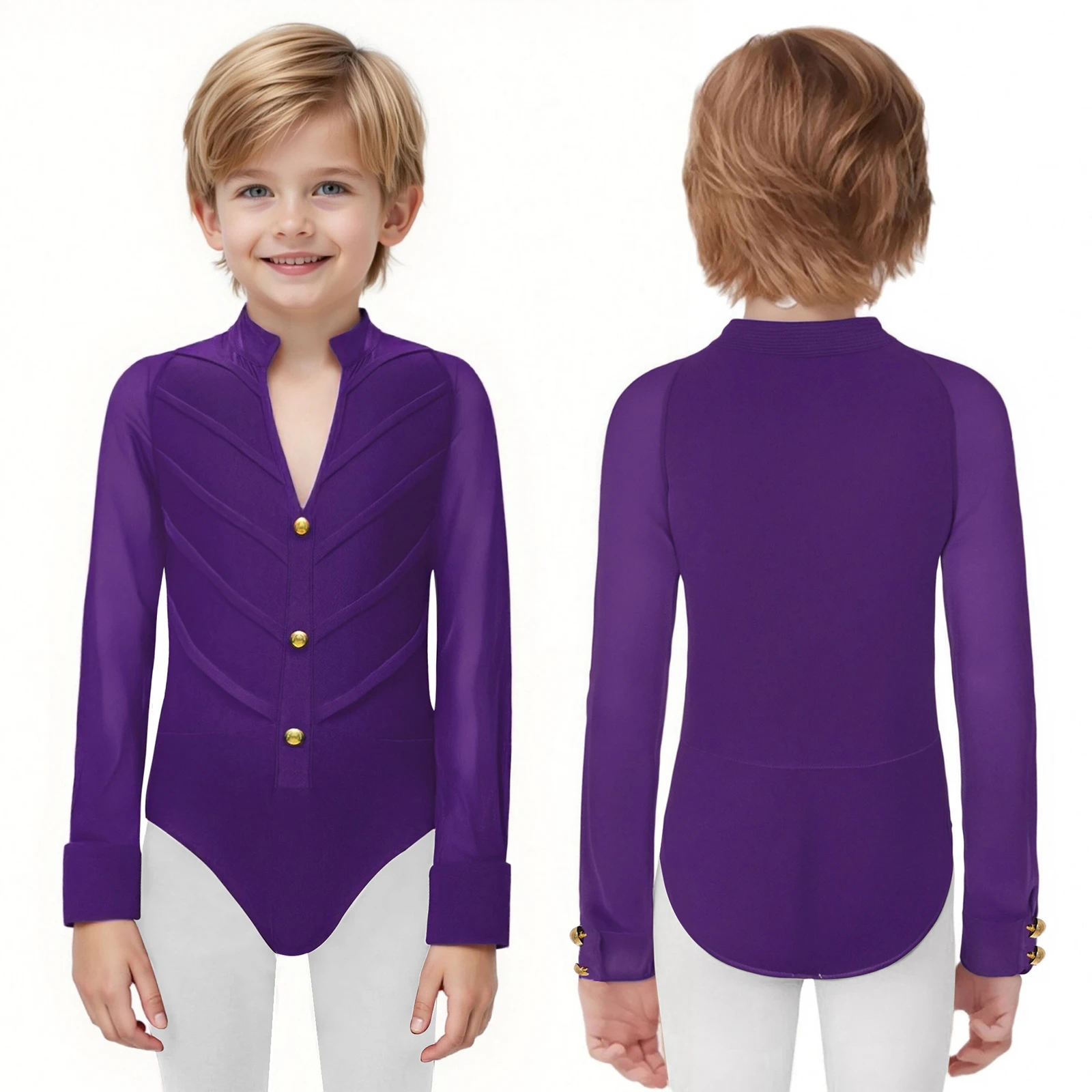 Maglia da ginnastica ritmica per bambini e ragazzi, body da ballo latino jazz, body a maniche lunghe per gare di sala da ballo, feste, spettacoli teatrali