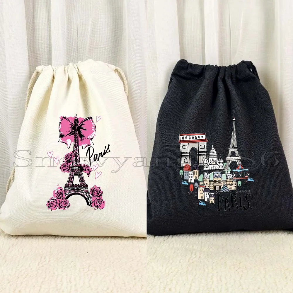 Paris Rainbow Eiffel Tower France Heart French Flag Map Canvas Drawstring Bag Soccer Backpack Gym Sackpack Cute Gifts String Bag