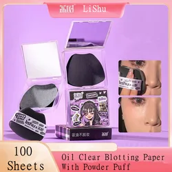 LISHU Bamboo Blotting Papers With Makeup Puff Mirror Refreshing Portables Oil Control Tool Kits Facial Oil Absorbing Sheets Care