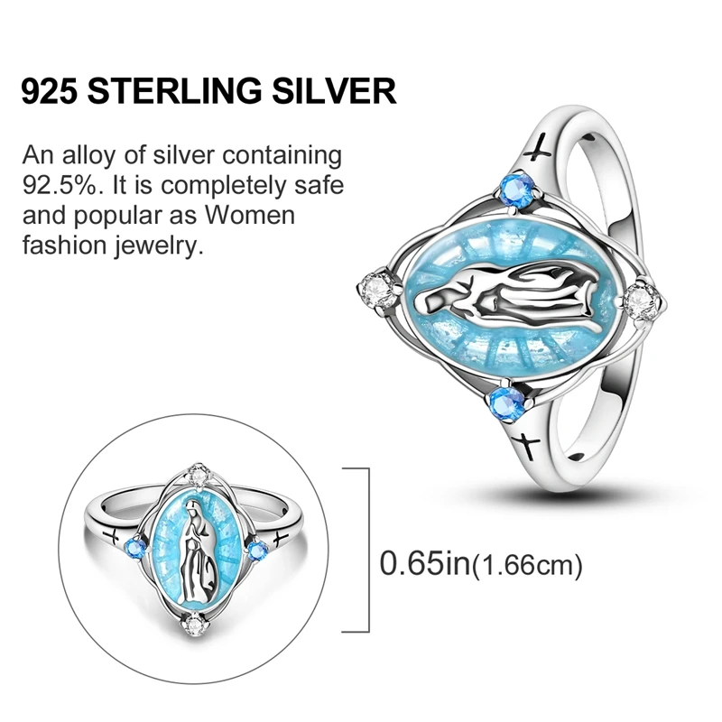 Faith 925 Sterling Silver The Virgin Mary Open Ring Religious Accessories Suitable For Both Men And Women