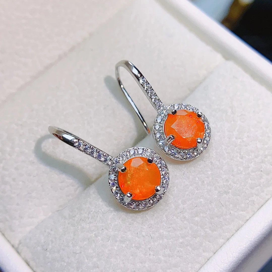Hot Selling 925 Sterling Silver Jewelry Natural Orange Opal Earrings Silver Opal Women's Earrings