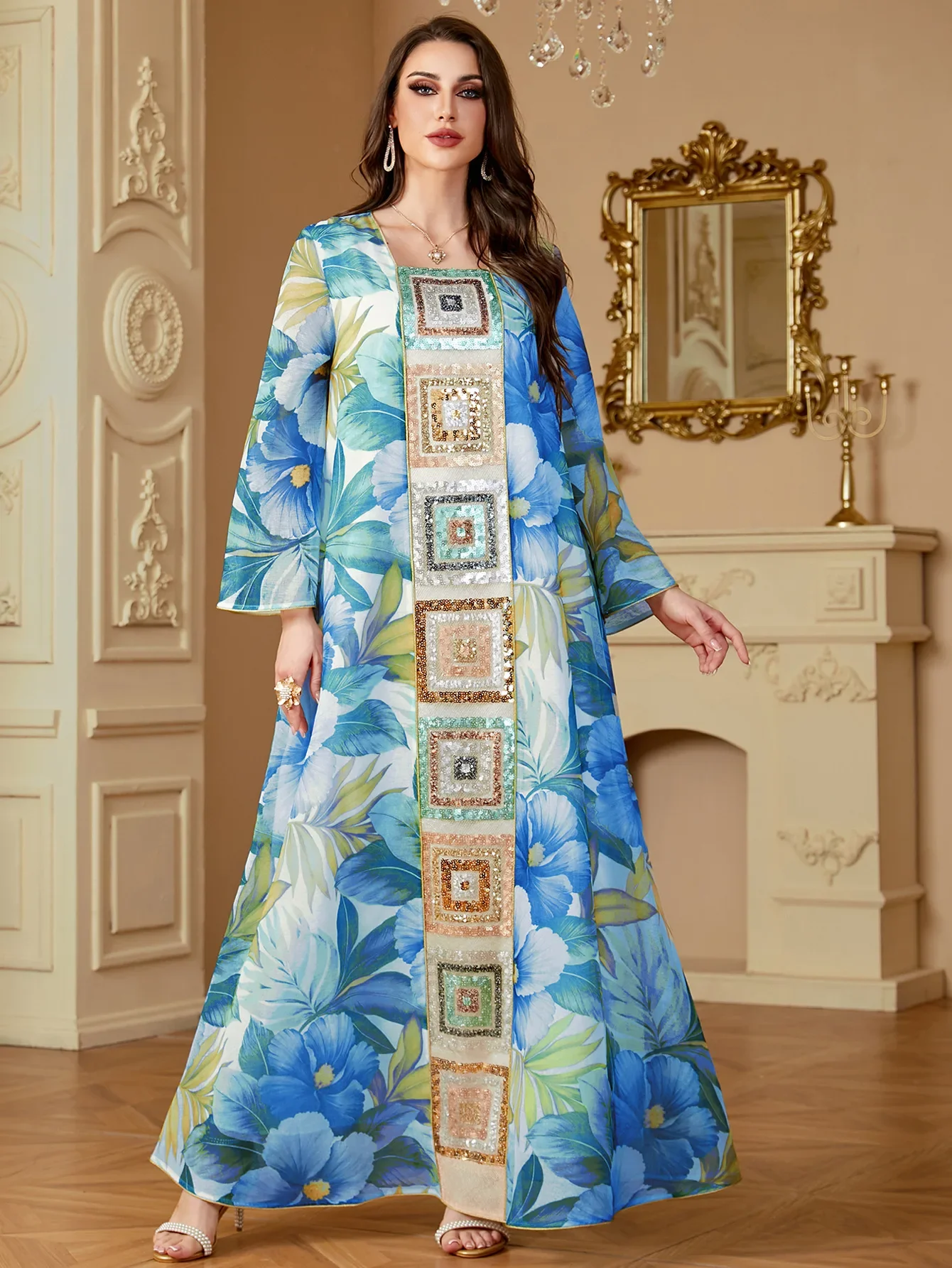 Eid vestido de mujer bordado de lentejuelas Abaya musulmana fiesta Jalabiya Ramadán Vestidos largos Abayas Vestidos Largos Kaftan árabe vestido largo