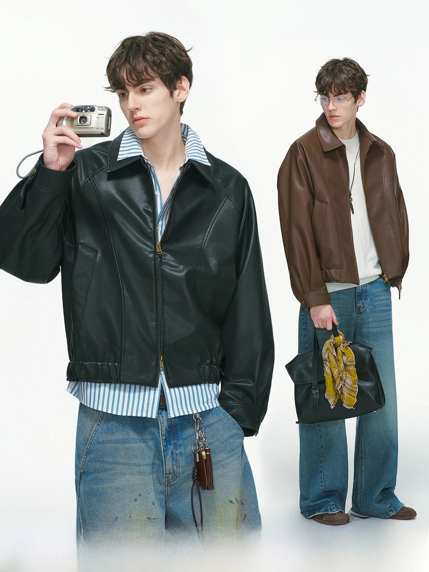 Cleanfit American Style Double Zipper Leather Jacket Men's Stylish Motorcycle Jacket Spring High Sensation Cool Boys Outfit