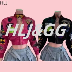 HLJ Y2K Fashion Letter Embroidery Baseball Jackets Women Zipper Long Sleeve Crop Coats Female Trendy Graffiti Tops Streetwear