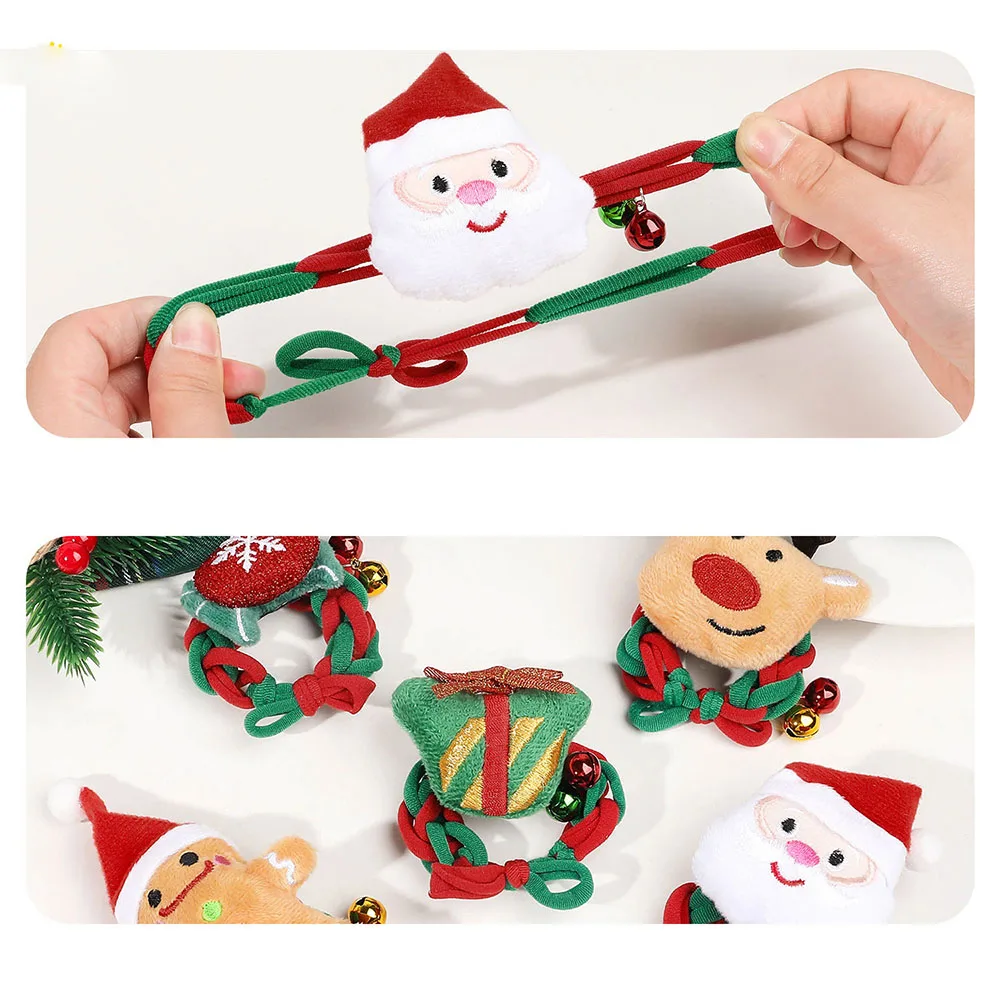 Christmas Cartoon Hair Ties Elk Santa Snowflake Hair Scrunchies High Elastic Rubber Band Contrast Color Woven Headwear