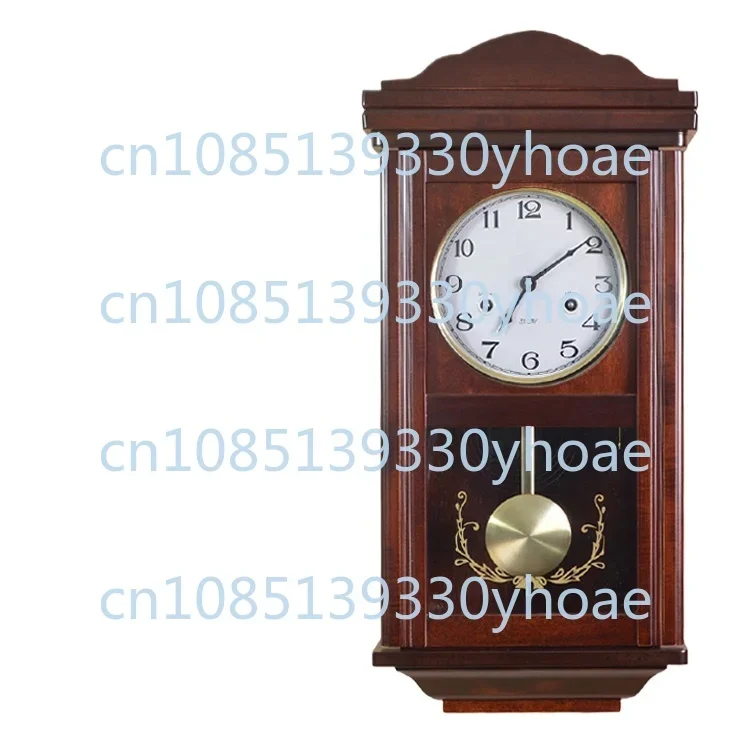 Pure copper movement Solid wood wall clock Living room swing time clock Quaint Chinese town house lucky clock