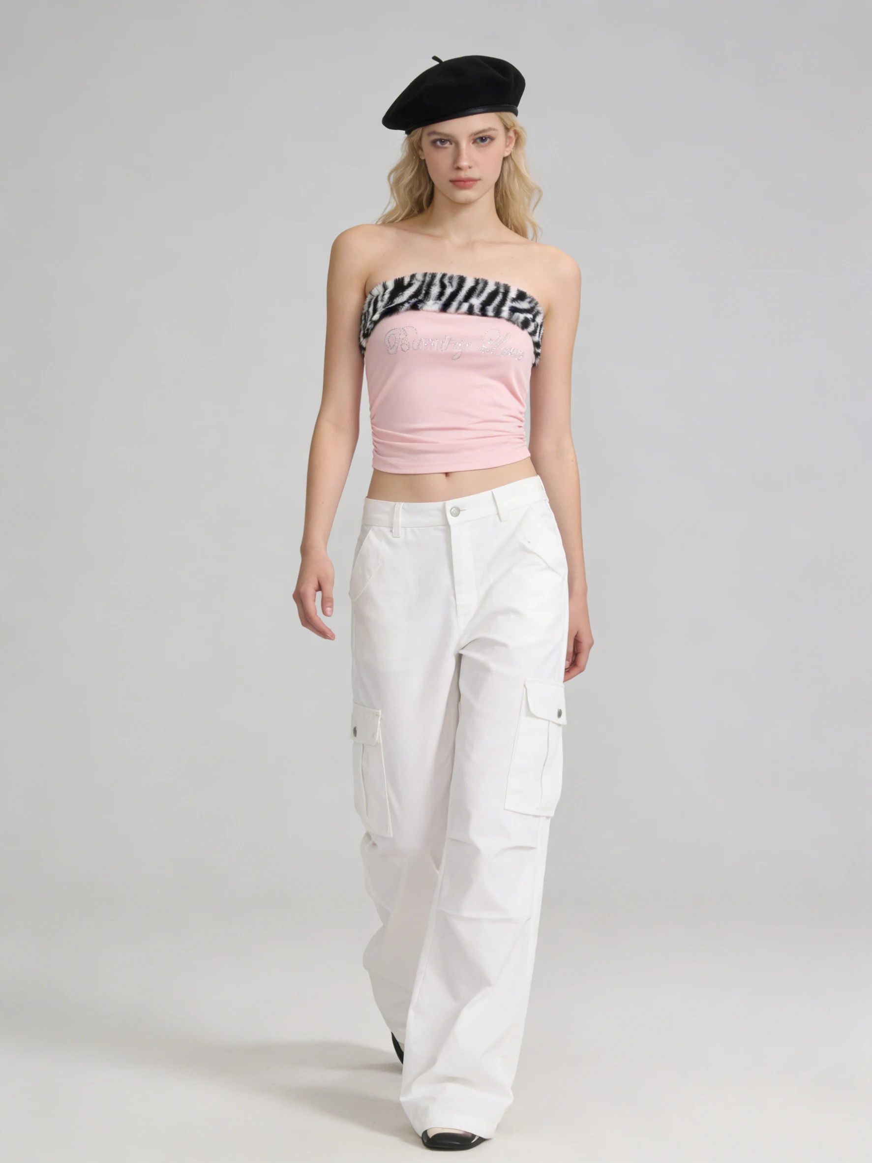 New American retro dark Harajuku punk Y2K hot diamond strapless vest sexy hot girl crop top with exposed navel and shoulder