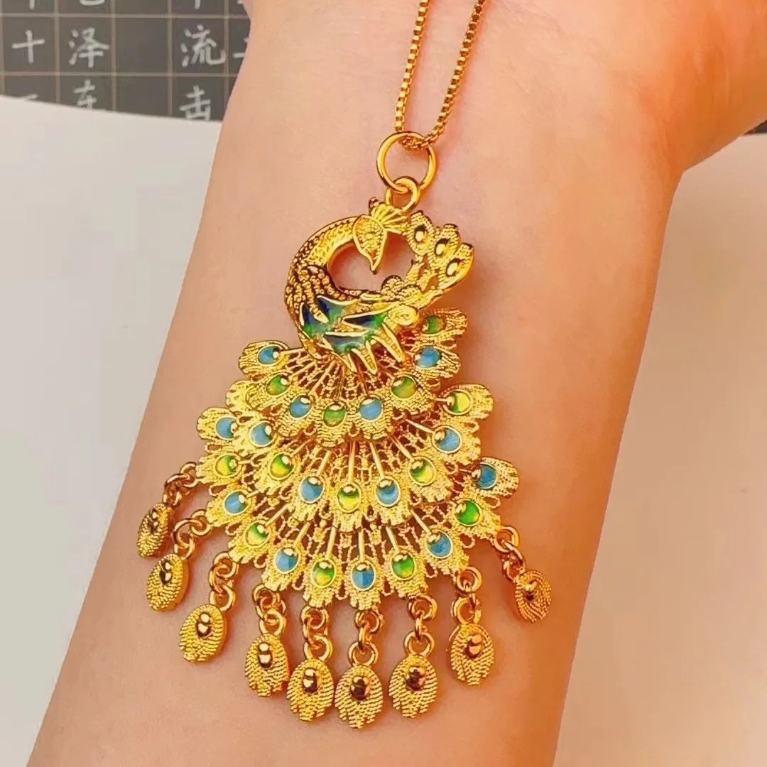 قلادة على شكل فينيكس من الذهب الأصلي عيار 9999 عيار 24 قيراط، هدية مجوهرات فينيكس ذهبية للسيدات لحفلات الزفاف #3