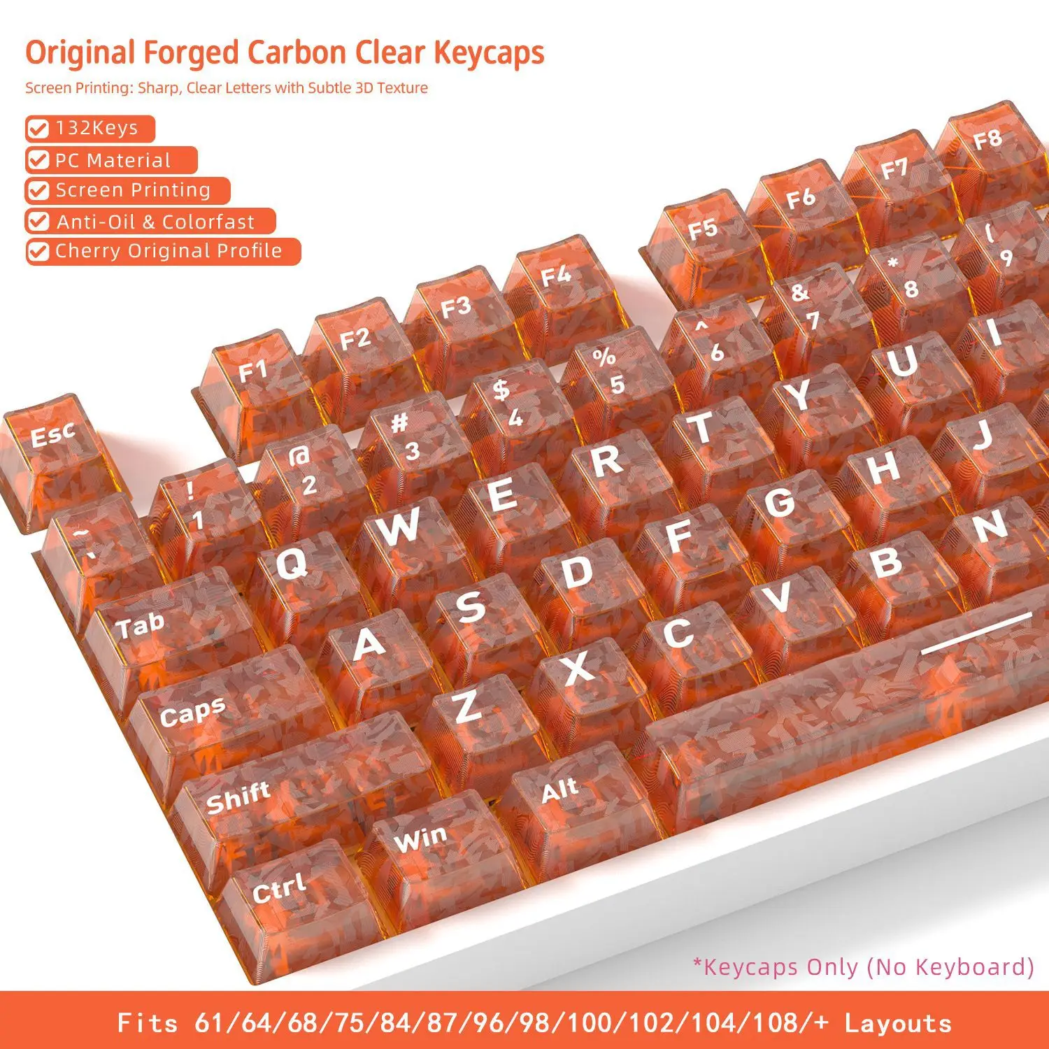 Mechanische Tastatur, transparente Tastenkappen, Forgen Carbon Cherry Profile, PC-Seitendruck-Tastenkappe, ISO Enter, RGB-Tastenkappen mit Hintergrundbeleuchtung, DIY
