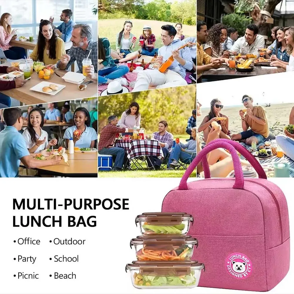 Customized Insulated Pink Lunch Bag Bento Bag Aluminum Foil Personalized Letter Pattern Insulated Lunch Box Picnic Food Bag