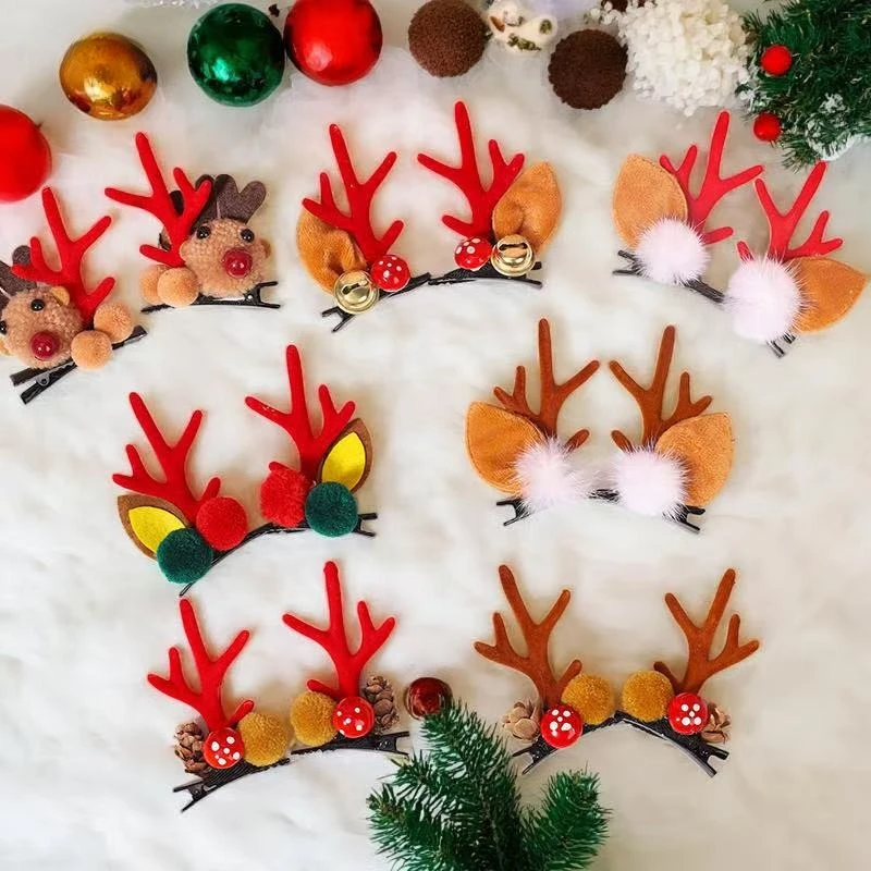 

2Pcs/Set Christmas Hair Clips for Girls Cute Deer Ear Hairgrips Kids Xmas Antler Hairpin Barrette Hair Accessory Party Headwear