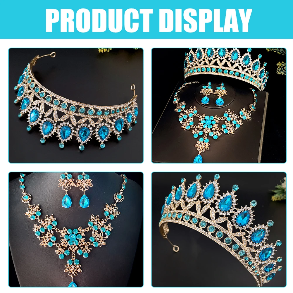 

1 set Wedding Jewelry Set Crown Necklace Earrings Rhinestone Bridal Accessories For Party Birthday 118 Characters