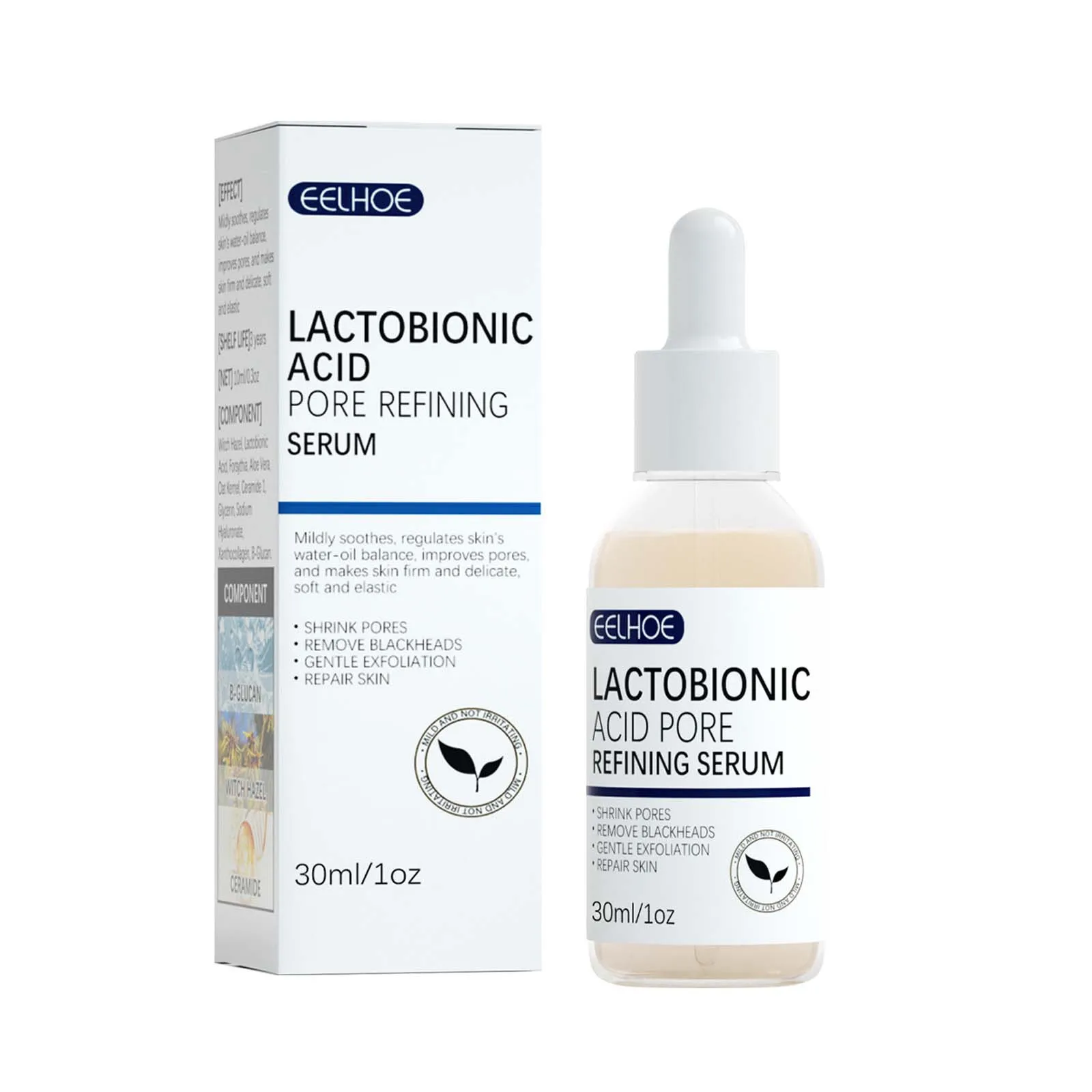 EELHOE Pore Shrinking Serum Deep Exfoliating Pore Minimizing Refine Rough Skin Smoothing Oil Control Gentle Facial Essence 30ml