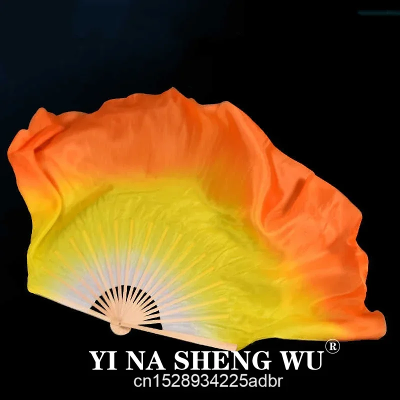 Double Side Fan Veil 100% Silk Fire Flame Art Worship Belly Dance Fan Pair Stage Performance Props Adults Customized Color