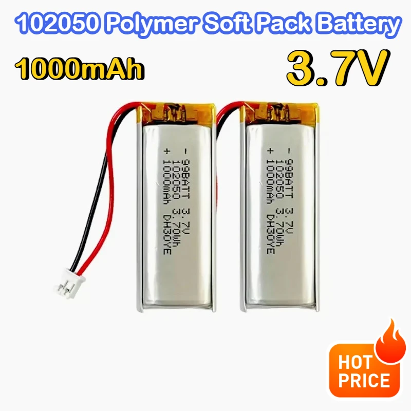 Brand new 1000mAh high capacity 102050 lithium polymer soft pack battery 3.7V for beauty instrument GPS LED light strip PCB