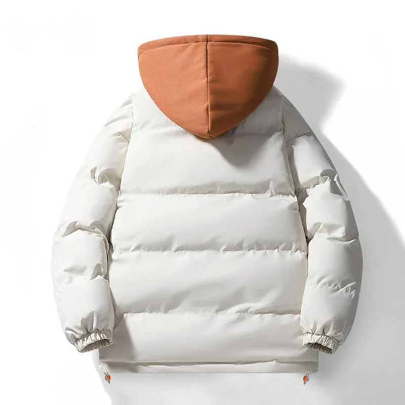 KIDWHXR Men Jacket Winter Fashion Contrast Color Male Fake Two-piece Parkas Coat Thicken Warm Long Sleeve Man Hooded Outerwear