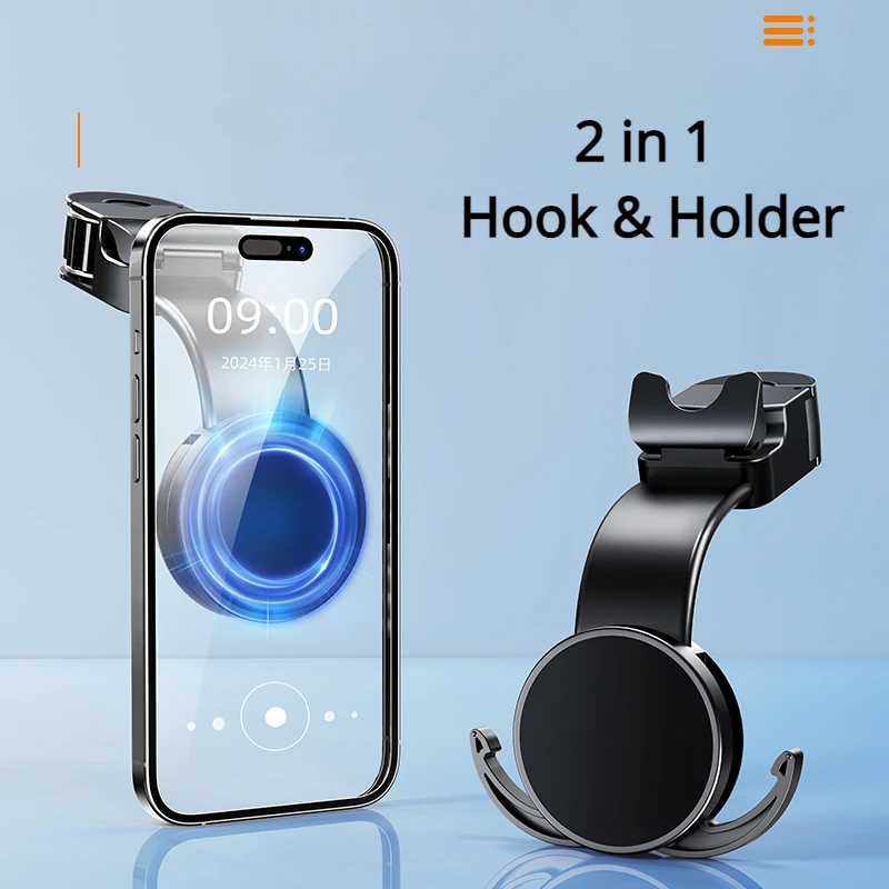 Hipacool 2 in 1 車載用背面磁気式スマホホルダー スタンド フック付き 車用シート収納フック 車載用スマホブラケット iPhone対応