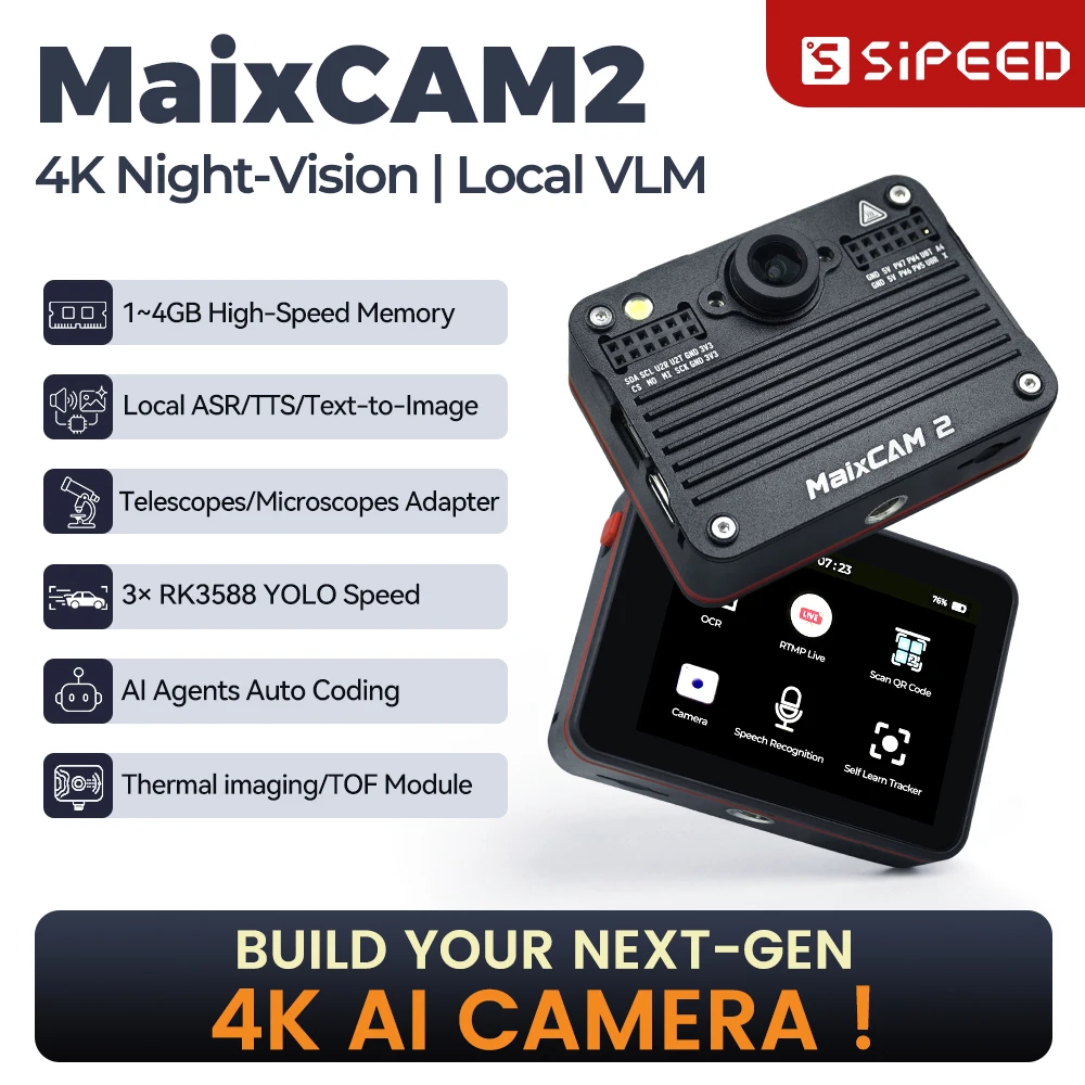 Sipeed MaixCAM2 4K AI Visual Camera Development Board Local LLMs VLM YOLO OpenCV PMOD Interface Support Thermal ToF Module