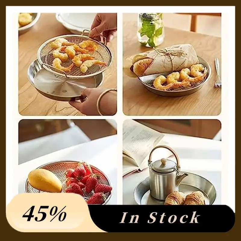 

2Piece Stainless Steel Frying Oil Residue Filter Screen Ear Oil Drain Artifact Filter Screen Plate Fried Chicken Silver