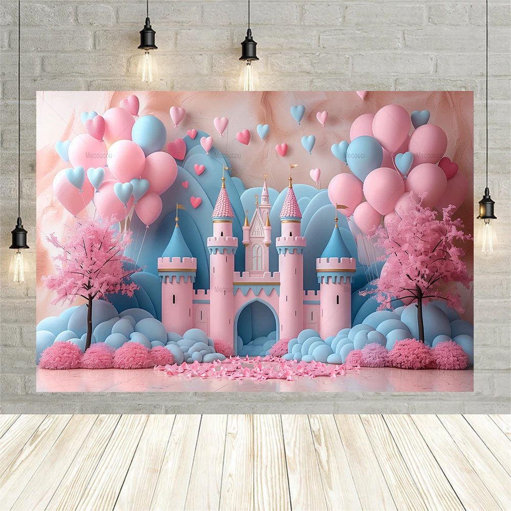 Birthday Balloon Photo Area Background Girl Princess Castle Pink Party Decoration Backdrop Baby Shower Custom Photography Props