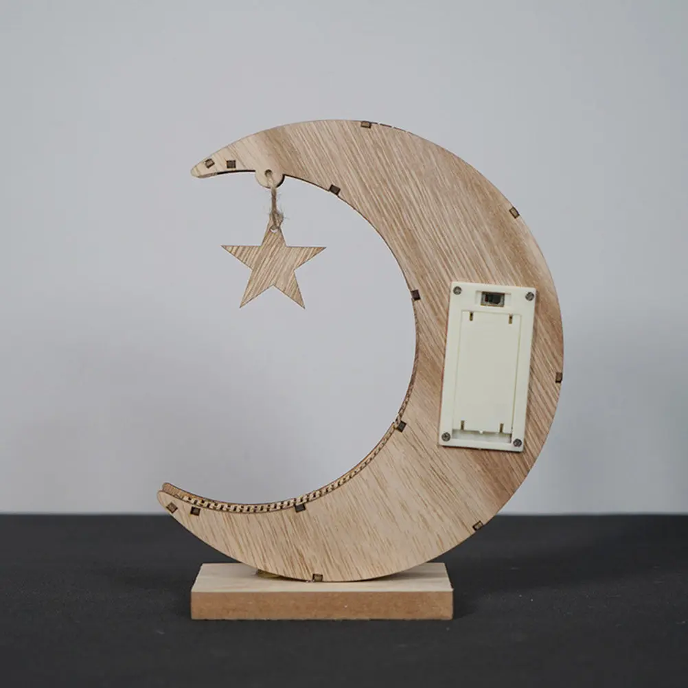 Muslim Ramadan Decorative Wooden Night Light Creative Moon Design Yellow Light for Home Party Festival Bedroom LED Moon Night - view 2