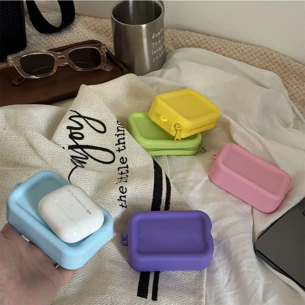 

Macaron Color Silicone Cosmetic Bag Rectangle Coin Purse Multifunction Storage Bag Makeup Holder Solid Color Small Item Bag
