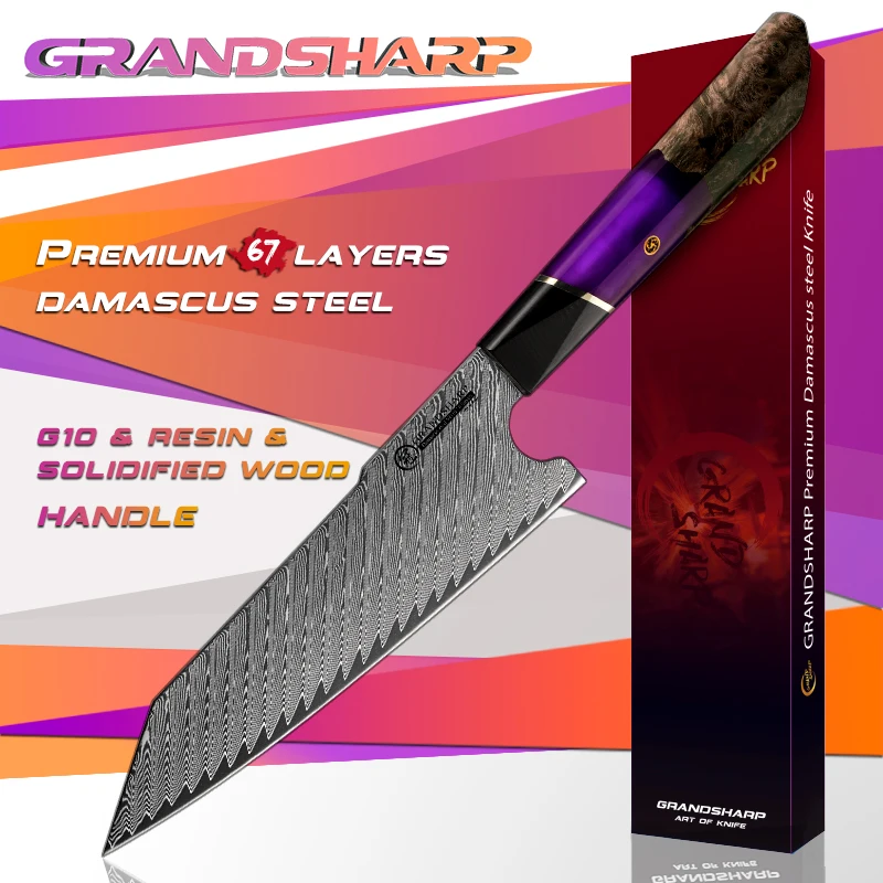 GRANDSHARP 7 Inch Damascus Kiritsuke Knife Japanese Stainless Steel Kitchen Chef Knife Meat Slicer Vegetables Chopping Tools