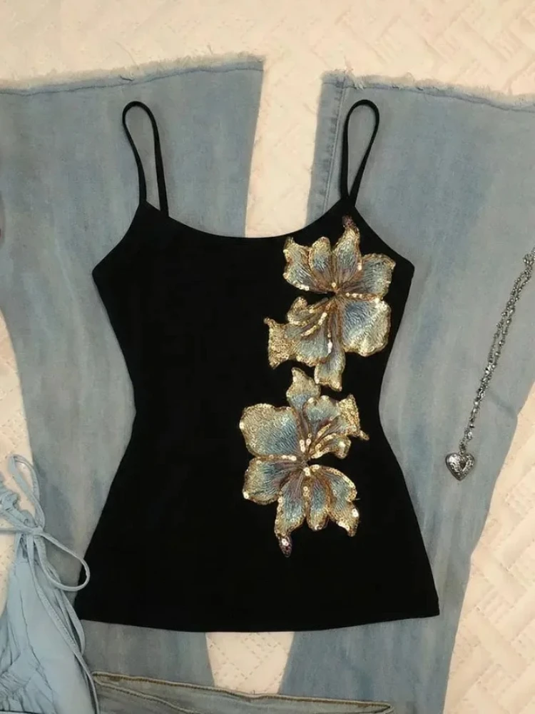 Summer Women Dark Academia Coquette 2000s Aesthetic Bodycon Camisole Gyaru Fake Two Pieces Crop Tops Hot Sexy Kpop Kawaii Y2k